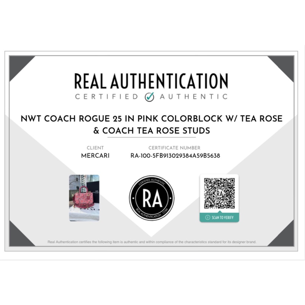 AUTHENTICATED NWT Coach Rogue 25 Colorblock w/ Tea Rose & Coach Tea Rose Studs - Picture 3 of 17